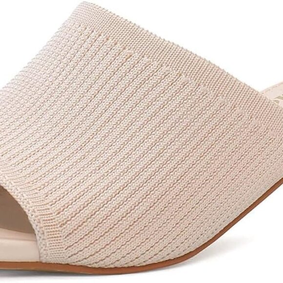 Women Heeled Sandals Knit Open Toe Chunky Block Heel Slip On Shoes - Picture 1 of 7